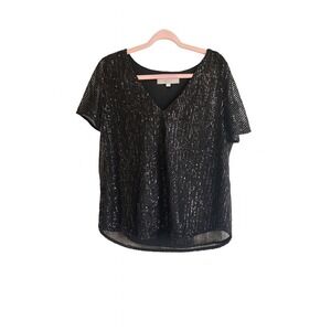 LOFT Black Sequin V-Neck Top – Size Medium – excellent condition! !